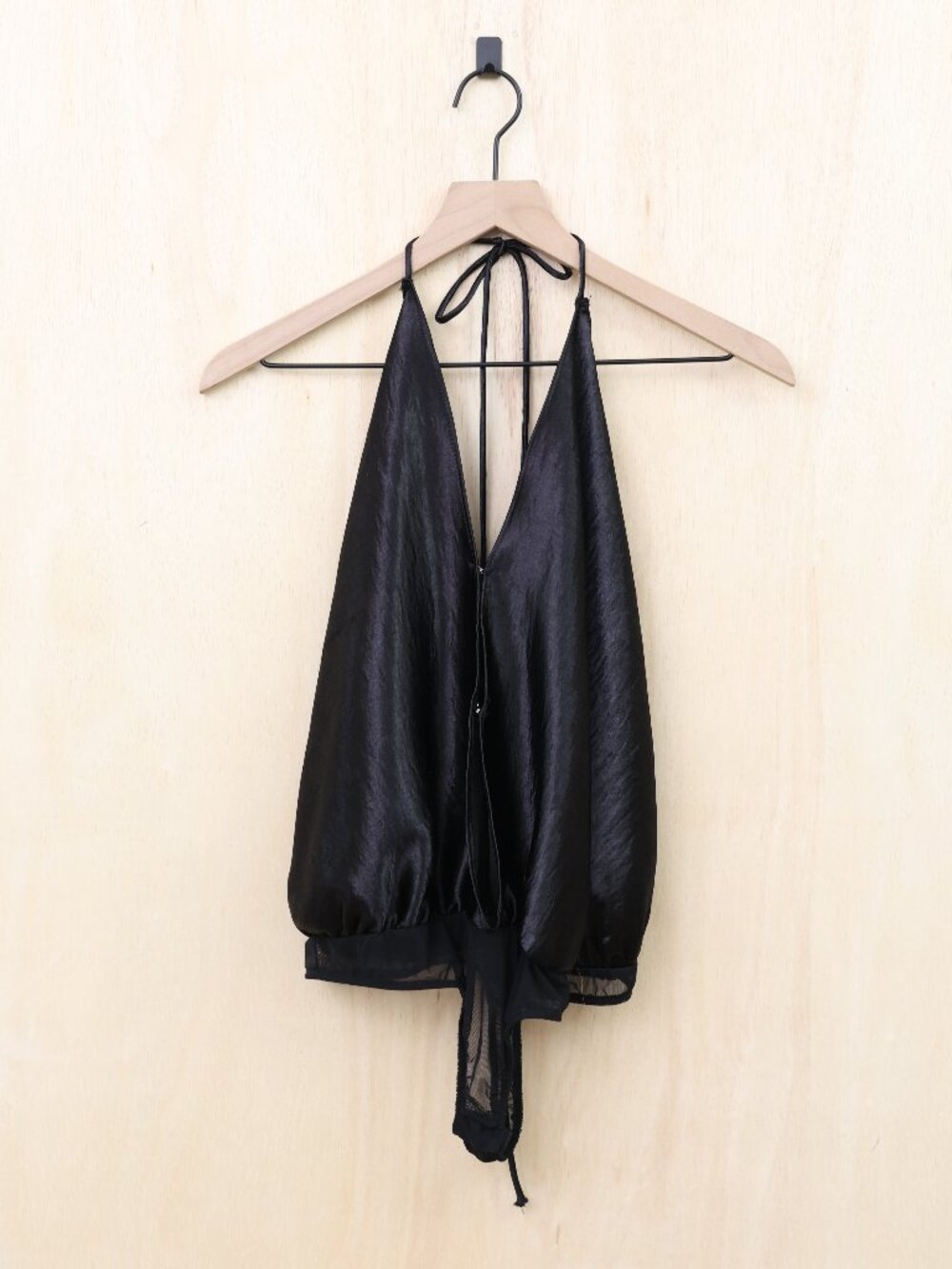 Free People Intimately Satin Halter Neck Bodysuit Black Small - Picture 2 of 4